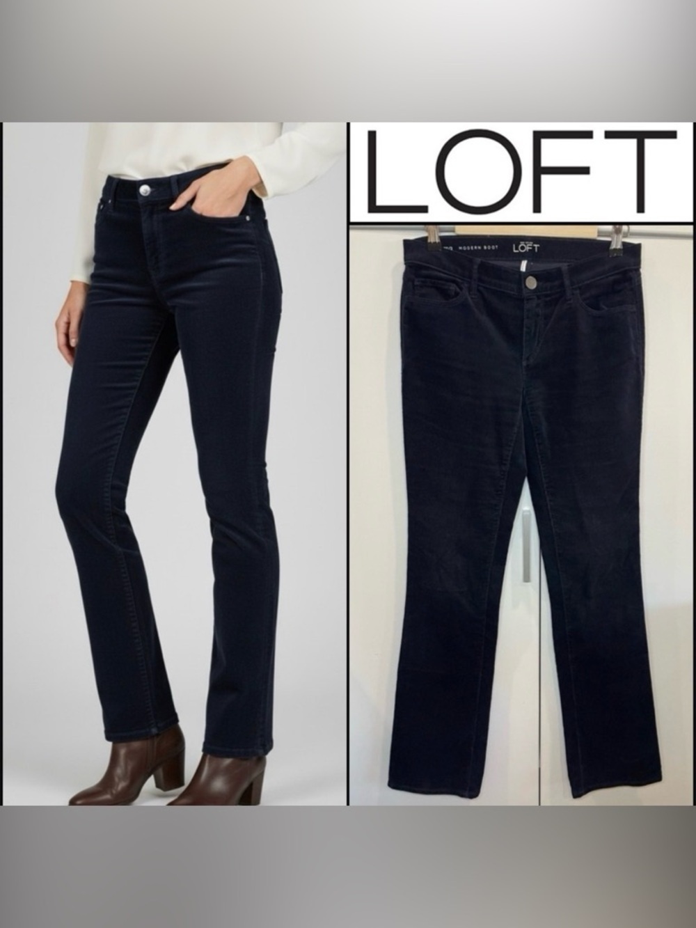 LOFT Corduroy Forever Navy Blue Modern Boot Cut Pants size 26/2
